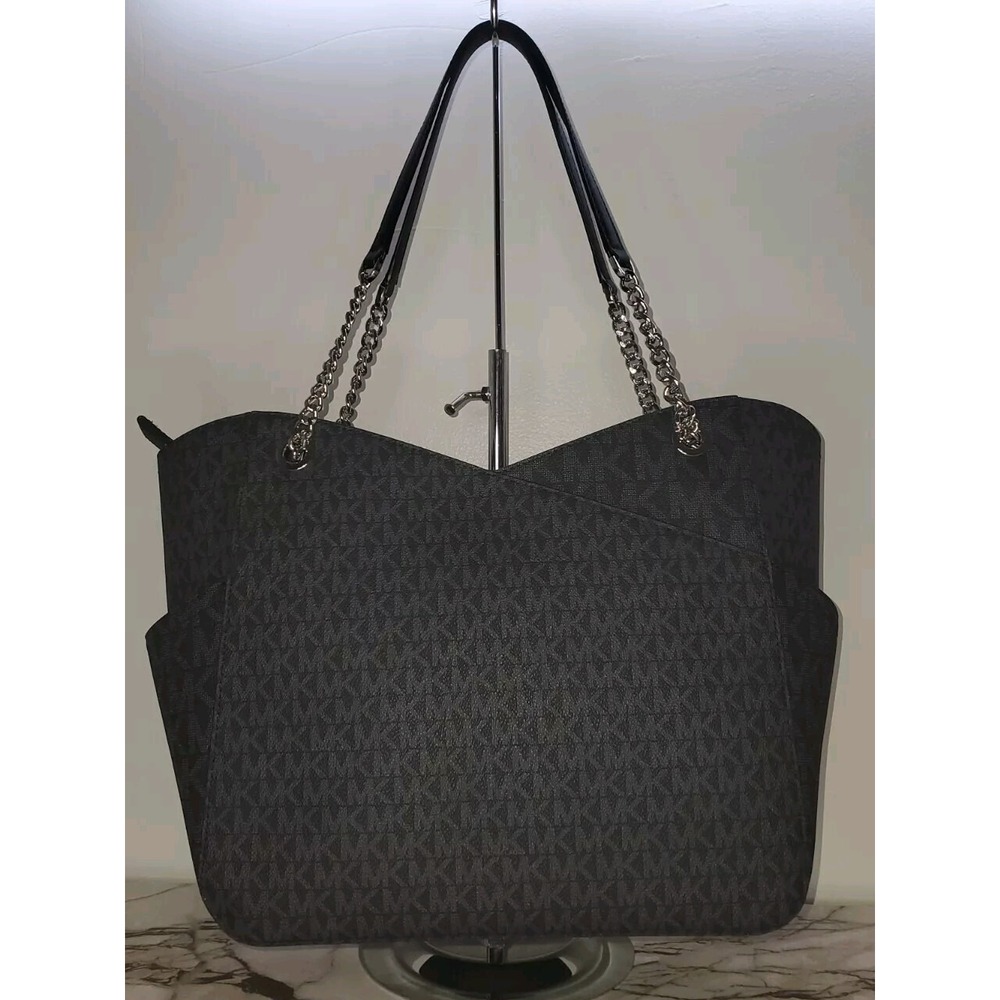 Michael Kors Jet Set Travel Large Chain Shoulder Tote Black Monogram 35F1STVT3B - Picture 4 of 8
